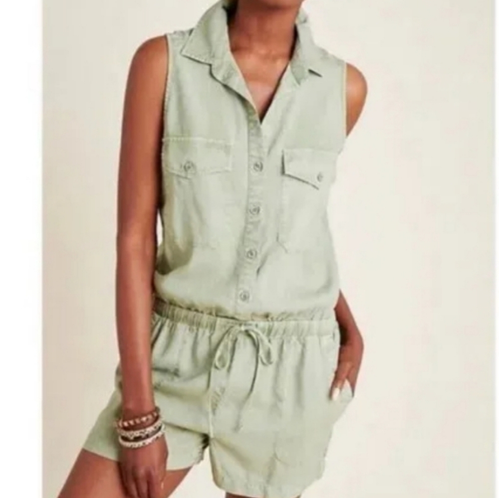 Cloth & Stone Bette Olive Green Utility Romper Size S Tie Waist